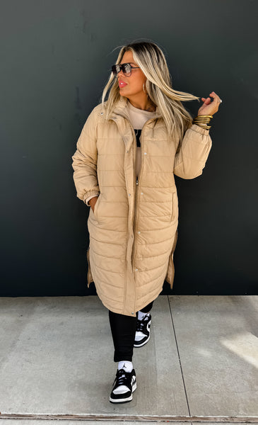 Lennon Long Puffer Jacket Tan