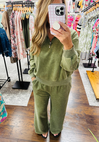 Acid Wash Sweatshirt Pullover Light Olive