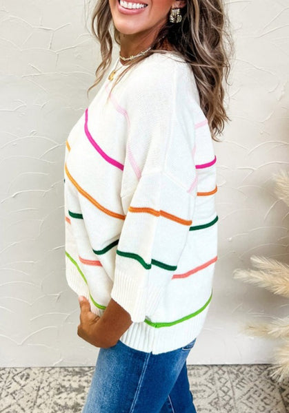 Ivory Color Block Multi Stripe Sweater