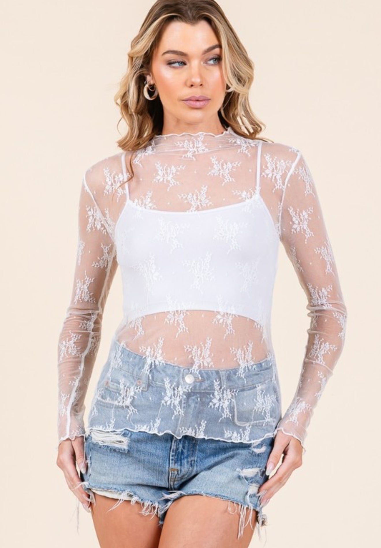 White Floral Lace Layering Top