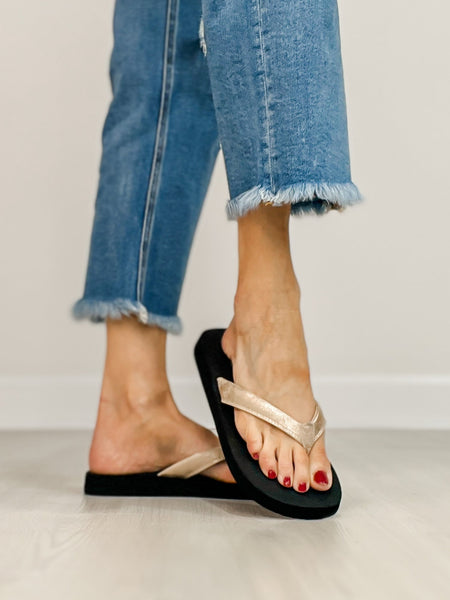 CORKYS Gold Washed Metallic Summer Plans Sandal