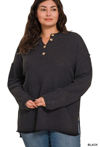 Salem Knit Button Henley Sweater Black