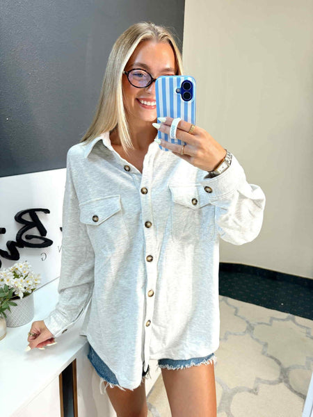 Chesapeake Solid Shacket Washed Light Grey