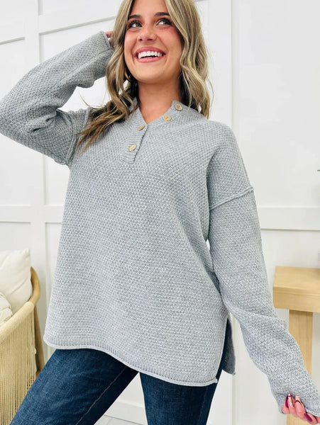 Salem Knit Button Henley Sweater Heather Grey