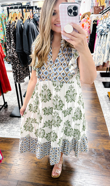 UMGEE Garden Party Midi Dress Green Mix