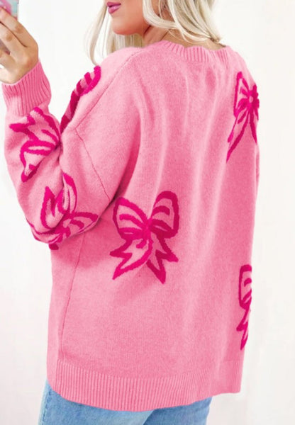 Pink Bow Crew Neck Sweater