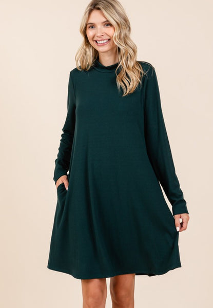 Hunter Ribbed Knit Mock Neck Pocket Dress