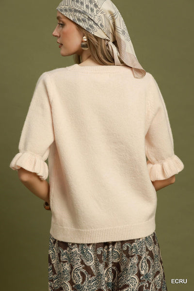Soft Ruffle Sleeve Sweater Cream