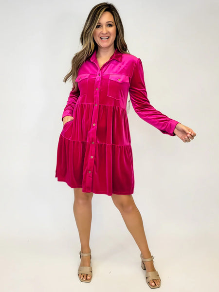 UMGEE Raspberry Velvet Tiered Dress