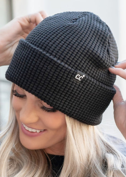CC Waffle Knit Beanie Black