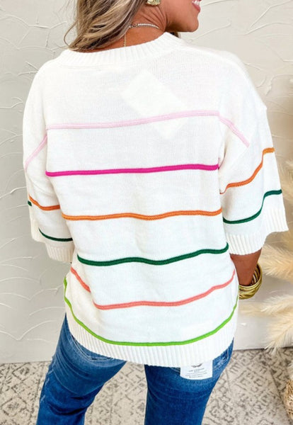 Ivory Color Block Multi Stripe Sweater