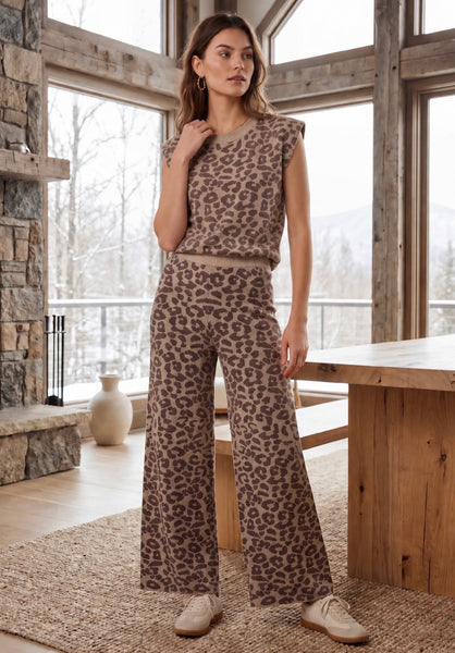 Luxe Leopard Knit Sweater 2PC Pant SET Mocha
