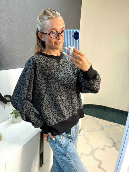 Charcoal & Black Leopard Print Sweater