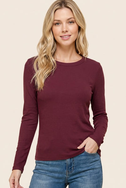 Basic Ribbed Layering Tee Burgundy