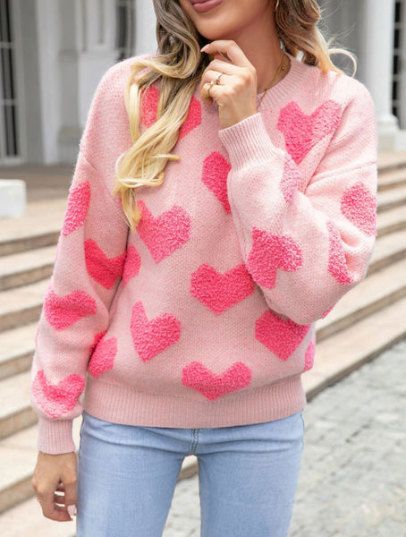 Light Pink Fuzzy Knit Heart Sweater