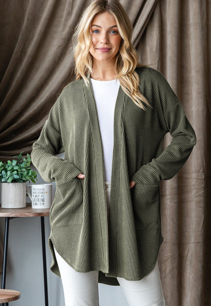 Urban Ribbed Knit Cardigan Olive