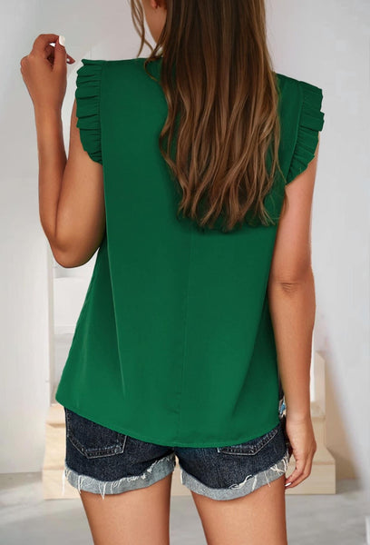 Emerald Mock Neck Frilly Ruffle Top