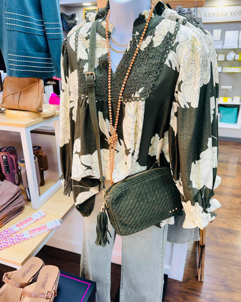 UMGEE Hampton Leaf Print Top Olive