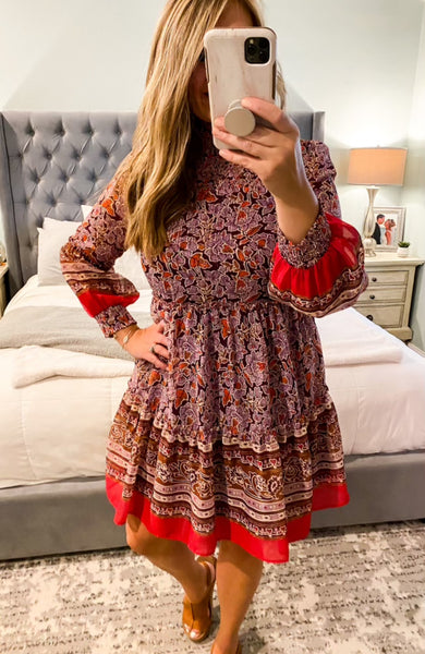 Floral Magenta Gold Boho Dress