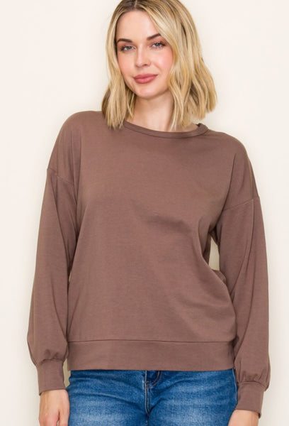 Crew Neck French Terry Top Mocha