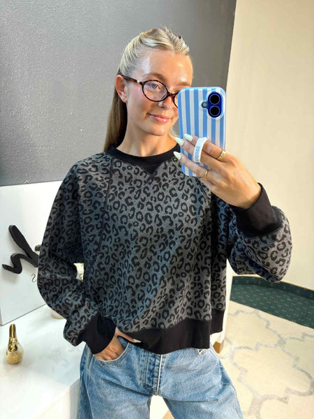 Charcoal & Black Leopard Print Sweater