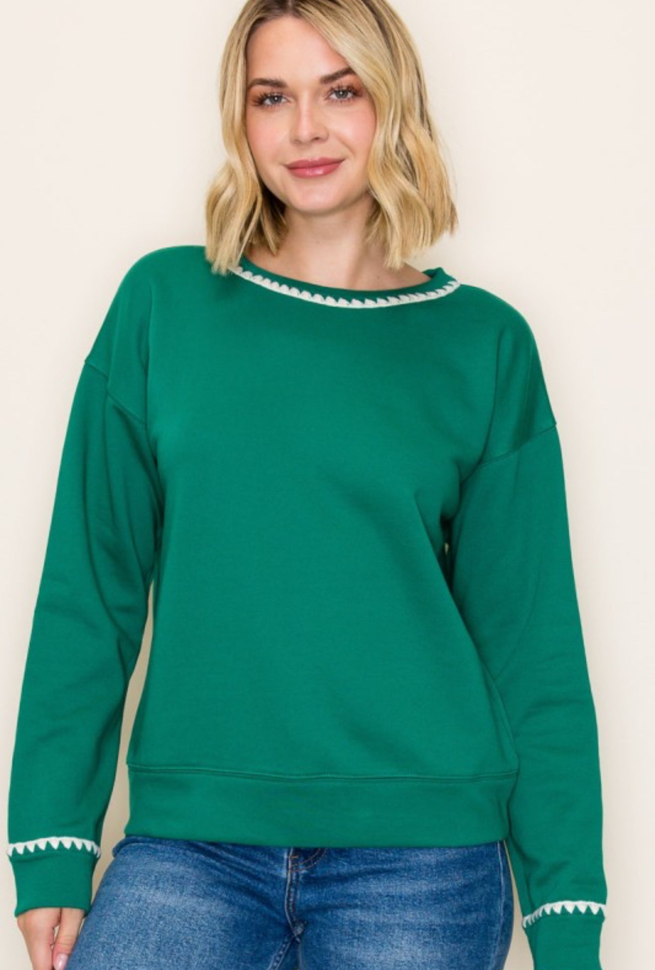 Contrast Stitch Cotton Luxe Sweatshirt Green