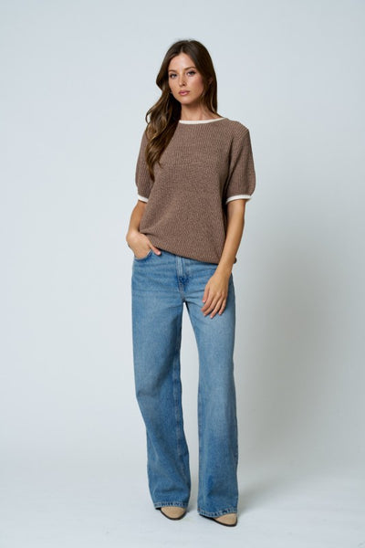 Contrast Trim Knit Sweater Mocha