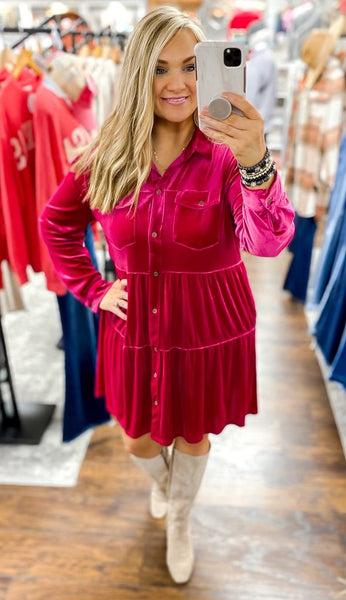 UMGEE Raspberry Velvet Tiered Dress