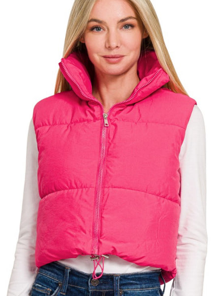 Cropped Puffer Vest Hot Pink