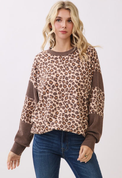 Mocha Ribbed Leopard Top