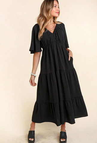 Ruffle Tiered Maxi Dress Black