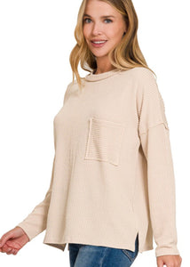 Ribbed Knit Solid Basic Top Sand Beige