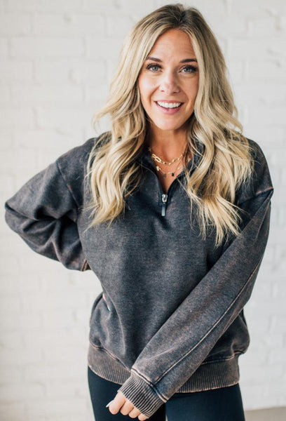 Acid Wash Sweatshirt Pullover Black