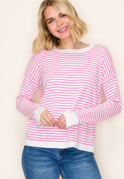 Everyday Relaxed Fit Stripe Sweater Pink