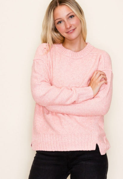Light Coral Cozy Mock Neck Sweater