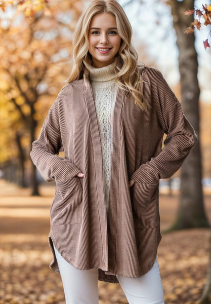 Urban Ribbed Knit Cardigan Camel