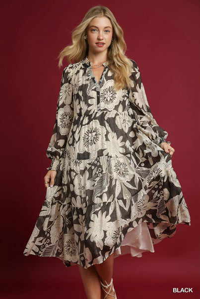 UMGEE Floral Tiered Dress Black Mix