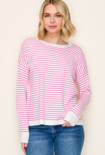 Everyday Relaxed Fit Stripe Sweater Pink