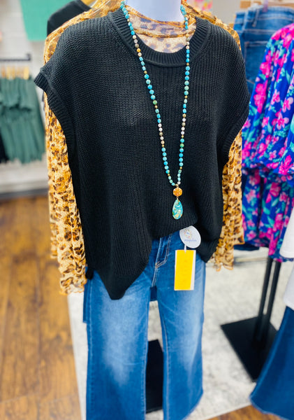 Crew Neck Sweater Vest Black