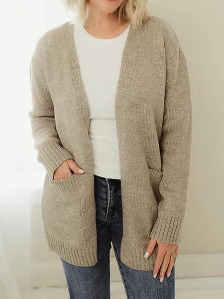 Cozy Knit Pocket Cardigan Heather Beige