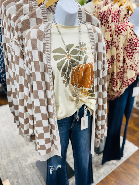 Mocha Checkered Sweater Cardigan