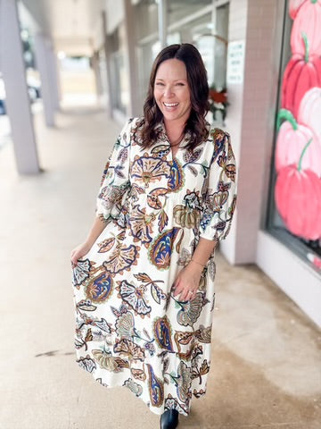 UMGEE Cream Boho Floral Dress