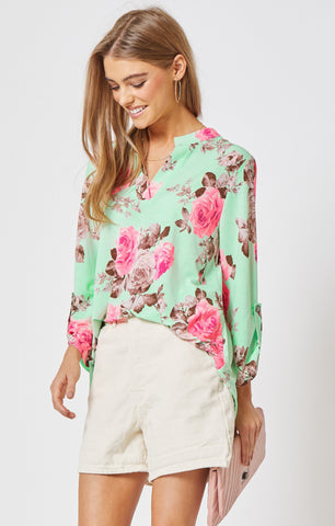 Lizzy Top Mint Green Pink Floral