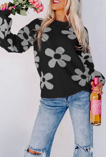 Black Sweet Daisy Floral Sweater