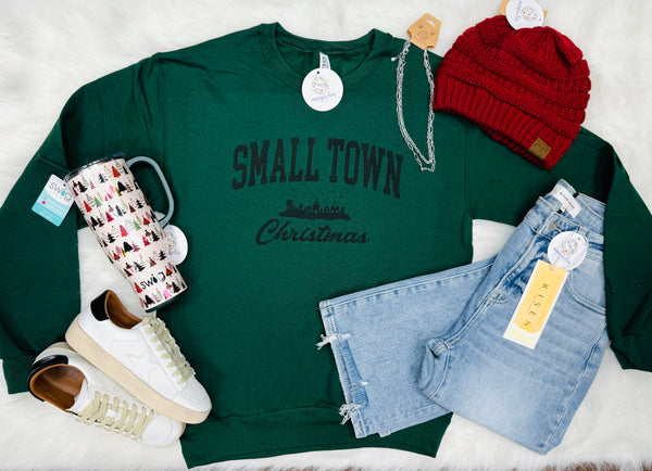 Small Town Christmas Sweatshirt Forrest Green