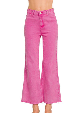 Zenana Denim Hot Pink Acid Wash Straight Jean