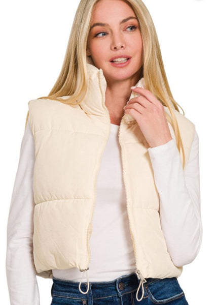 Cropped Puffer Vest Cream