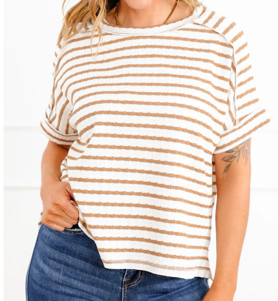 Stripe Textured Tee Mocha