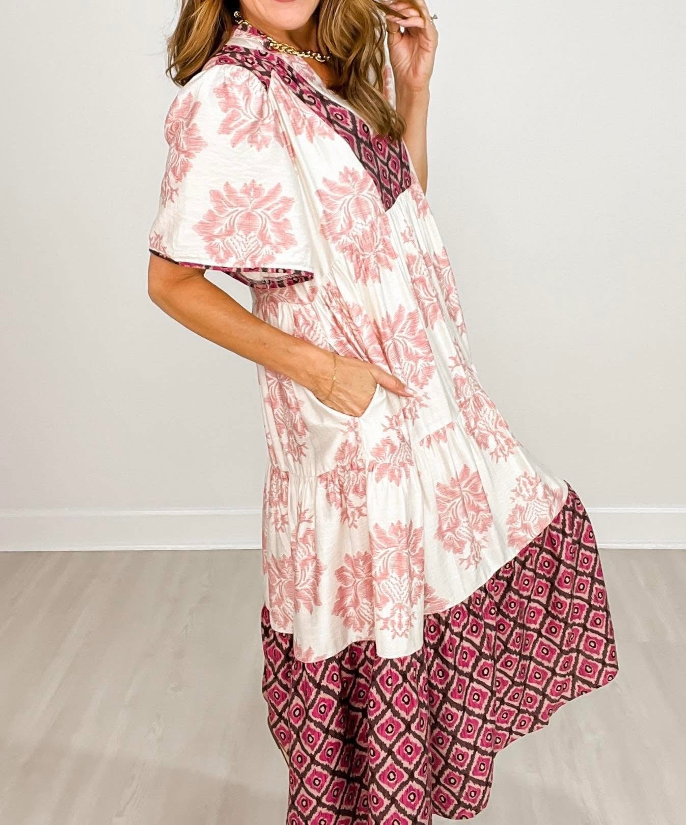 Blush Mix Print Midi Dress