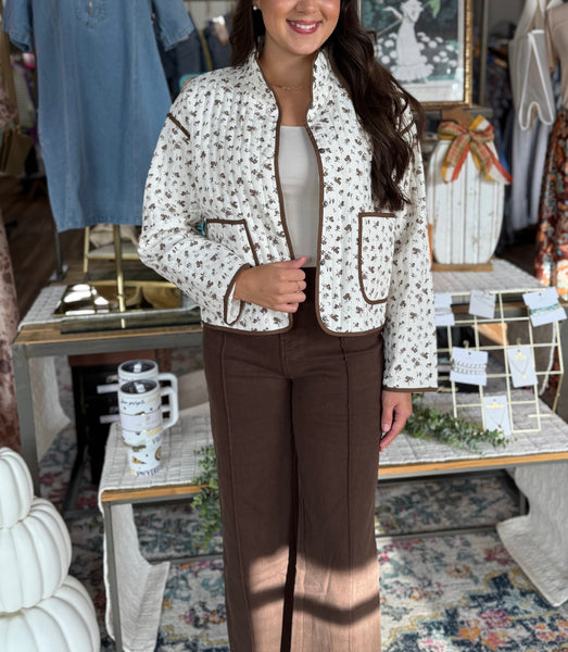 Cream Floral Quilted Jacket